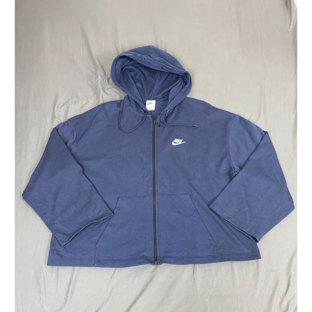 Nike Women XL Oversized Full Zip Hoodie Blue Drop Shoulder Wide Sleeve Navy Blue